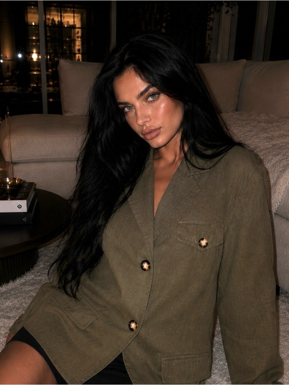 Olive Green Women's Relaxed Stylish Essential Business Casual Blazer Jacket